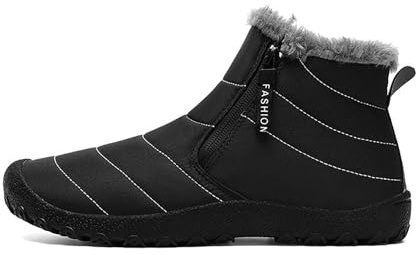Generisch Bottes d'hiver en polaire pour homme - Légères et confortables - Courtes - Rondes - Antidérapantes - Avec fermeture éclair, Noir , 46 EU