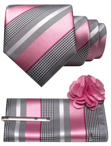 JEMYGINS Set di cravatte da uomo, con motivo a righe, per affari, ufficio, matrimonio, multicolore, Colore: rosa., M