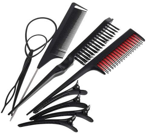 DECHOUS Juego de Peines Cabello 9 Piezas Negro, Peine de Cardado Profesional Punta para Seccionar, Multifuncional para Peinado y Viaje, Accesorios Esenciales para Peluquería y Cuidado