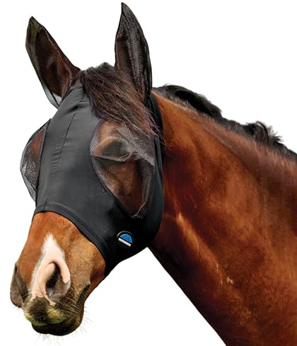 WeatherBeeta ComFiTec Deluxe Stretch Fly Mask with Ears, Black/Black, Medium