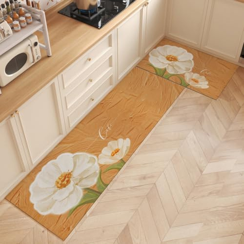Alfombra Cocina 50X80Cm Naranja Y Blanca Alfombra Vinilica Cocina Cuero,Modernas Lavable Antideslizante Anti Fatiga para Pasillo, Comedor,Hogar Alfombrilla Cocina