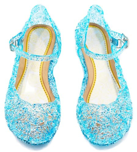 Eleasica Niña Transpirable Zapatos para Disfraz Punta Cerrada Reina de Las Nieves Sandalias de Vestir Navidad Regalo Cumpleaños Zapatos de Princesa Elsa Mini tacón Verano Diario,Azul,30 EU
