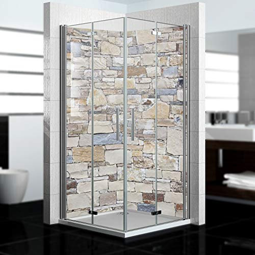 dedeco Eck-Duschrückwand Wasserfest Motiv: Stein V3, 2 x 90x200 cm, als Badrückwand zum Fliesenersatz, als Dekorwand, Wandverkleidung und Duschplatte aus Aluminium - Made in Germany