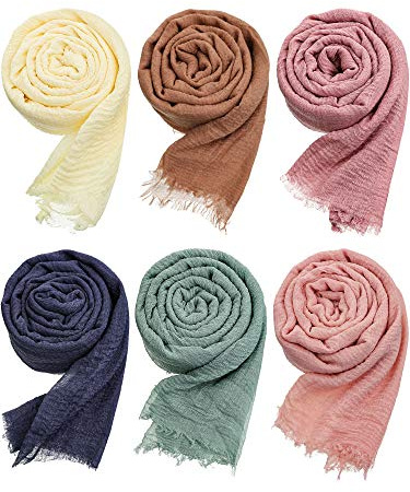 Geyoga 6 Pcs Women Scarf Shawl Hijab Scarves Cotton Crinkle Hijab for Women Blend Shawl Crinkle Wrap Head for Seasons(Stylish Colors)