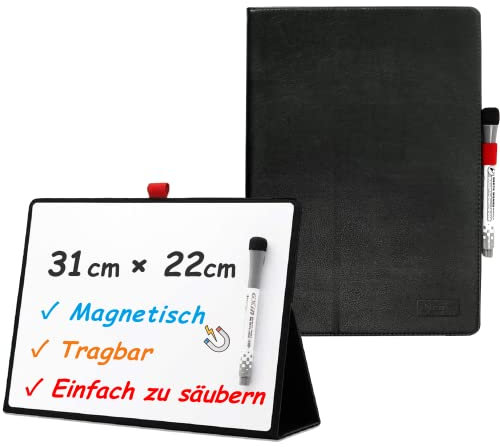 iNenya - Magnetisch Klein Whiteboard, Small Tragbar White board mit Ständer, Abwischbar Mini Whiteboard für Schreibtisch, Tafel, Desk - inkl. 1 Marker mit Radierer, Schwarz, 31cm x 22cm (A4)