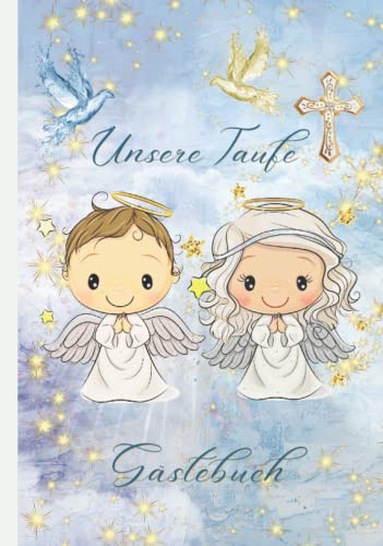 Unsere Taufe Gästebuch: Für Zwillinge ,Taufgeschenk für Mädchen und Jungen,Erinnerungsbuch für Glückwünsch & Foto,Fingerabdruck Baum,Vollfarbiges Interieur