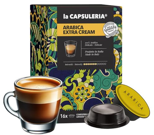 ARABICA EXTRA CREAM coffee, refined (192 Pods) compatible with Lavazza A Modo Mio, 12 Boxes of 16 Pods, 100% Arabica, soft and aromatic taste, velvety crema (La Capsuleria)