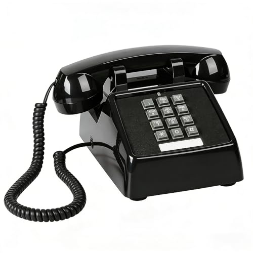 Sangyn Classic Vintage Cord Phones for Landline Old Telephone with Mechanical Ringer Volume Control Retro Analog Desk Phone for Home House School, Black