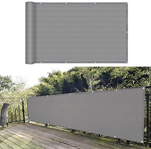 GUOJUN Balkonbespannung 55 x 500 cm Wind HDPE UV-Schutz Balkon Sichtschutz Windschutz mit Ösen und Kabelbinder für Balkongeländer Garten, Grau