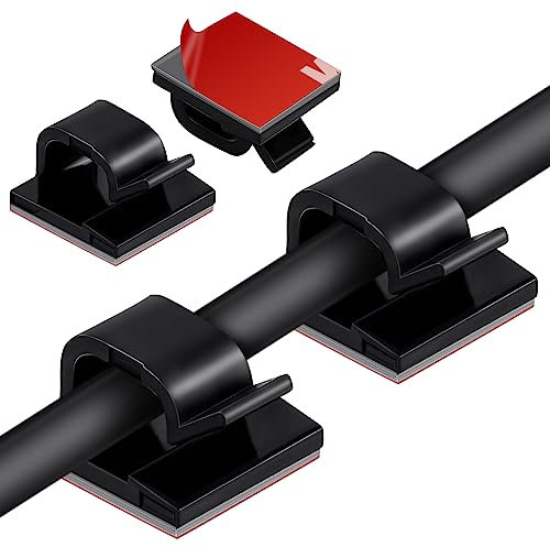 URAQT Kabelhalter Selbstklebend, 70 Stück Mini Outdoor Kabel Clips mit Klebebändern Kabelklemmen für Kabelmanagement Kabelschellen Kabelclips Schreibtisch Organizer für Ladekabel Wand Desk - Schwarz