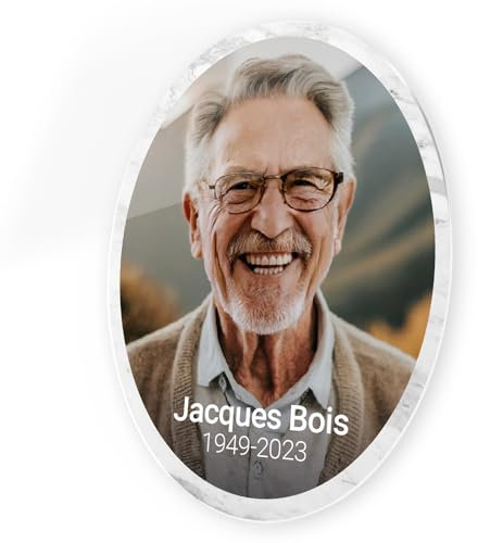 Médaillon funéraire commémoratif Ovale Personnalisable avec Photo, Plaque funéraire avec ou sans Bordure, en plexiglass, Fixation adhésive, Format 6x8 cm