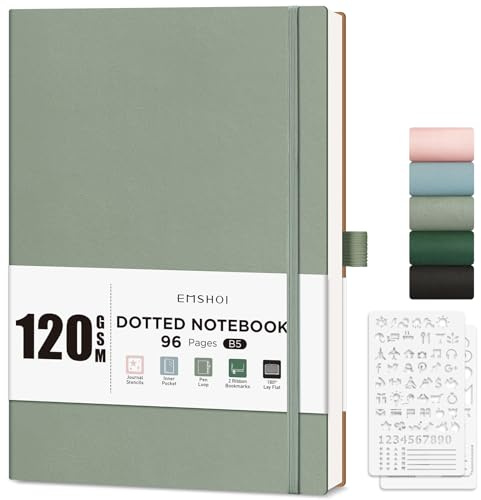 EMSHOI B5 Notebook, Softcover Dotted Journal, 96 Pages, 120GSM, Light Green