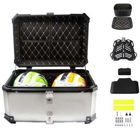 ZYXWLC Bauletto Scooter Alluminio Top Case, Baule per moto Impermeabile Valigia Bauletti Per Moto Quad Motorbike Motocicletta, 28L 36L 45L 55L 65L 80L 100L(Silver,28L)
