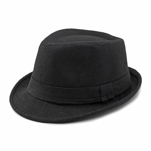 Plancholo Trilby Sombrero de fieltro de lana Fedora para hombre y mujer, sombrero de Panamá, sombrero de invierno, Negro, Talla única