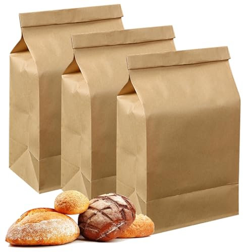 DiiWmme 100 Pcs Paper Bread Bags, Brown, 4.7 * 2.8 * 8.5in, Disposable, Paper with Oil-Resistant Lining, Fold Top Closure, Ideal for Homemade Bread, Sandwiches, Fruits