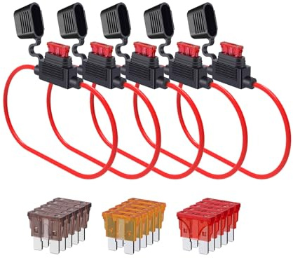 18 AWG Inline Fuse Holder - 5 Pack Waterproof Fuse Holders with 15 Pcs ATC/ATO Blade Fuses (5A, 7.5A, 10A) for Automotive, Marine, RVs, and Household Electronics by SIM&NAT
