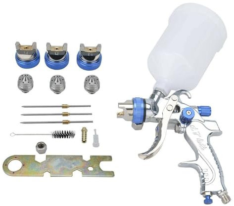 CROWNSHOP Gravity Feed Air Spray Gun HVLP Spray Gun 600CC Cup Paint Sprayer Airbrush Painting Tool Kit with 3 Nozzles 1.4mm 1.7mm 2.0mm Pro Painting Tool for Car Auto Repair