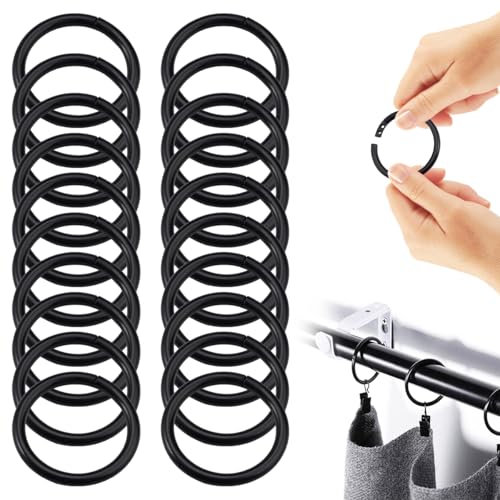 100 Pièces Anneaux Rideaux Douche Crochet Diamètre Intérieur 40mm,Noir Antirouille Anneau Type O,Robuste Curtain Rings Plastique Anneau Réutilisable,pour Plupart Tringle Rideau Douche,Modèle de Clip