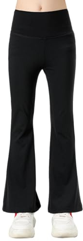 BLOMDES Girls Flare Leggings High Waist Yoga Pants for Kids Black 9-10 Years