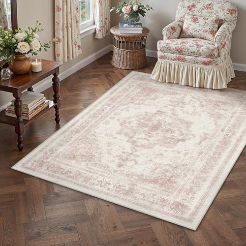 HUGEAR Vintage Vardagsrum Matta Rosa 120x180cm Tvättbar Stor Mattor