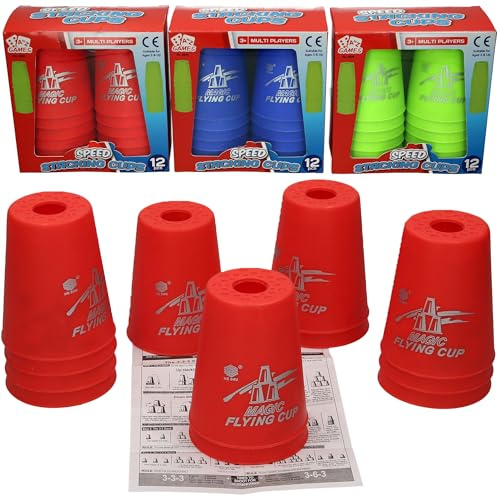 Speed Stacking Cups, Magic Flying Cup Game, Multi Players, 12 Pieces, Ages 3 & Up, Red/Blue/Green