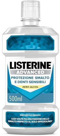 LISTERINE Collutorio Advanced Protezione Smalto e Denti Sensibili, Collutorio senza alcool per protezione di denti sensibili e smalto, 500 ml