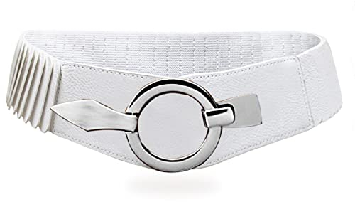 Glamexx24 Elastischer Damen Taillengürtel gürtel 6cm breiter Hüftgürtel mit silberner Ring (Weiß, Taillenweite 75cm-110cm)
