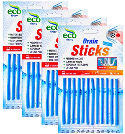 ZOTTI Drain Sticks | Pack of 48 | Powerful Enzyme Drain Cleaner | Keeps Your Drains Odourless and Flowing | Removes Hair & Grease Build-Up | Safe for Kitchen & Bathroom Drains