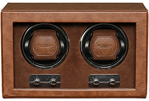ROTHWELL Doppel-Uhrenbeweger für Automatikuhren mit leisem Motor mit Mehreren Geschwindigkeiten und Rotationseinstellungen (Hellbraun/Braun)