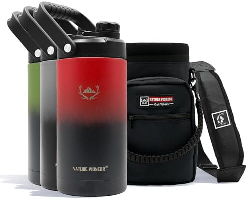 NATURE PIONEOR Insulated Water Bottles with Strap - 64 oz Stainless Steel Vacuum Wide Mouth Bottle with Holder/Carrier/Sleeve - 18/8 Food Grade 64oz Half Gallon Water Jug
