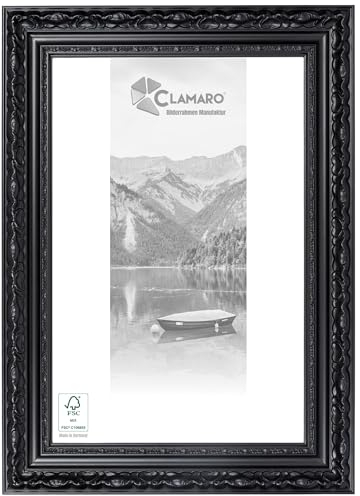 CLAMARO 'OTTO' Bilderrahmen Antik 70x100 Massivholz | Schwarz matt | 80 mm breite Shabby Chic Vintage Barock Leiste | Holzrahmen inkl. Acrylglas, Rückwand, Metall Aufhänger