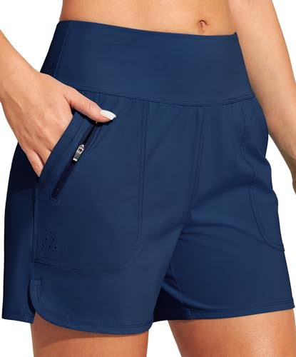 Heathyoga 5 Swim Board Shorts Women Strechy High Waisted Bathing Suits Bottoms Quick Dry UPF 50+ Beach Shorts with Liner Navy