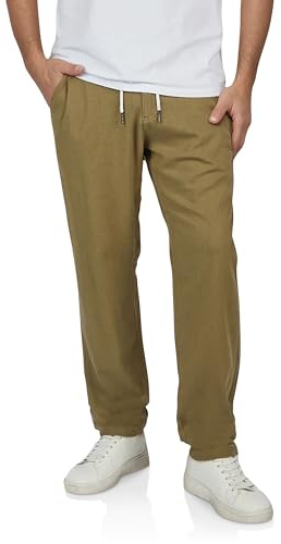 riverso Pantaloni di lino da uomo lunghi Regular Fit RIVMarco pantaloni estivi per il tempo libero tinta unita bianco beige oliva blu nero S M L XL XXL 3XL 4XL 5XL, 4XL