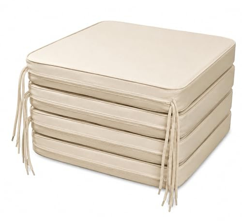 Pinkfairy Seat Pads with Ties for Dining Chairs Set of 6, Cream Cushion 40x40 cm Adjustable Kitchen, Office and Garden Chair Water-Resistant Non Slip Comfortable Cushions
