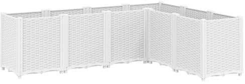 vidaXL Pflanzkübel, Blumenkübel Rattan-Optik, Pflanzkasten Blumenkasten für Garten Terrasse, Hochbeet Blumenbeet Pflanzbeet L-Form, Weiß PP