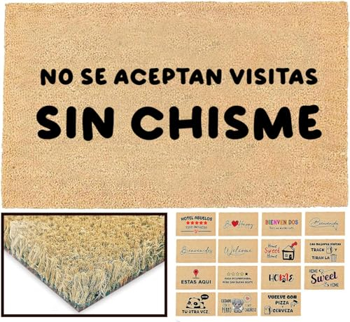LUCA HOME - Felpudo Entrada casa Original y Divertido de Coco Natural - Felpudo Visitas Sin Chisme 33x60 - Ideal para Puertas de Exteriores Cubiertas, pasillos y entradas de hogares