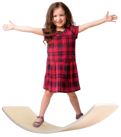 HIUOUIH Tabla de Equilibrio Niños Balance Board Curva de Madera para Niño Equilibrio Niños Tabla de Balance Tabla Wobbel Madera Max.200 kg, Color de la Madera