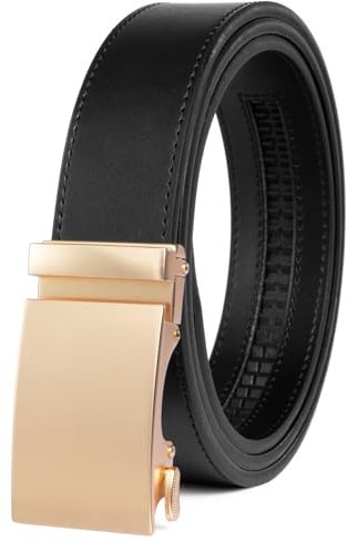 Founders & C Ratchet Belts for Men-Black/Brown Belt Leather 1 3/8 for Casual Dress-Micro Adjustable Belt (Black-Gold Buckle, 36 to 42 Waist Adjustable)
