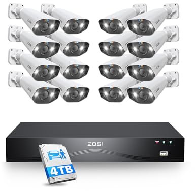ZOSI 4K 32CH NVR Kit Caméra de Surveillance PoE pour Extérieur, NVR 4TB HDD et 16pcs Caméras PoE Extérieure 8MP, Détection de Personne/Véhicule, Audio Bidirectionnel, Alarme Sonore et Lumineuse
