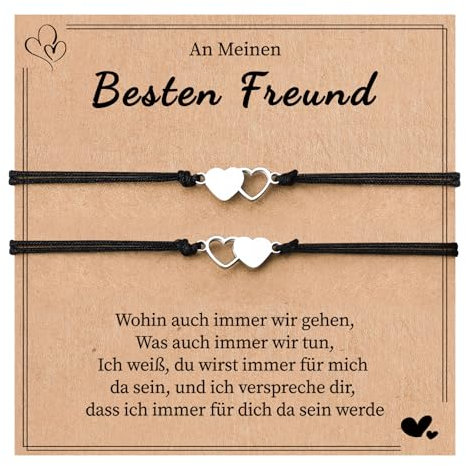 VU100 2 Stück Bester Freund Armband Freundschaftsarmbänder Geschenk für Freund Glücksarmband Herz Armband Weihnachtstag Geburtstag Geschenk für Bester Freunde Männer