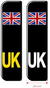 Slimline välvd Union Jack UK fordon nummerplatta klistermärken, svart, 108 mm x 29 mm - HÖG GLOSS