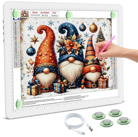 Leuchttisch A3, 5600 Lux Sehr Hell LED Lightpad mit Seitliche Tasten, Magnetischer Clip, 6 Stufige Dimmung 3 Farbtemperatur Light Pad Lichtpad für Diamond Painting, Designen, Zeichnen Skizzieren