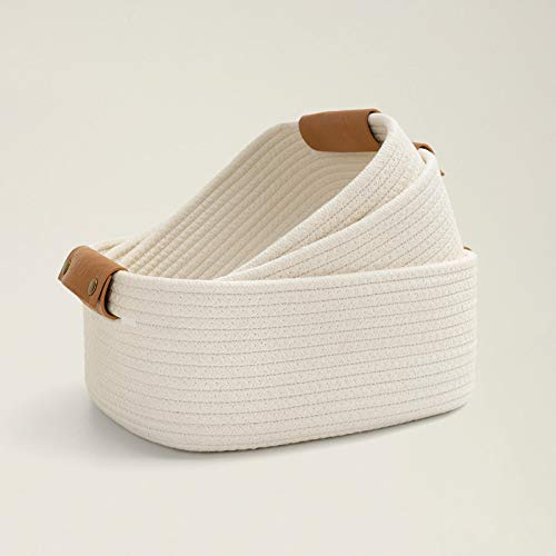 Storage Baskets 3 Pack, Baby Gift Basket for Toys, Towels, Books, Cotton Rope Storage Baskets for Living Room, Bathroom, Woven Basket for Nursery Decor, White