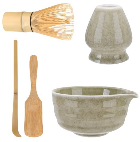 HOBEYO Matcha Set mit Matcha Besen, Matcha Schale mit Ausgießer, Besenhalter aus Keramik und Löffel, 5-teiliges Matcha-Set für Matcha-Liebhaber Entwickelt