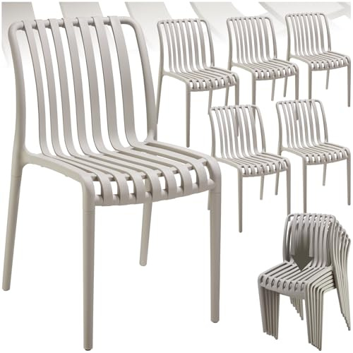 tectake® Lot de 6 Chaise de Jardin Fauteuil Salon extérieur, Empilable, Résistant aux intempéries, Max. 120 kg Légères, Salon de Jardin Exterieur, Meuble pour Amenagement Balcon Terrasse - Taupe