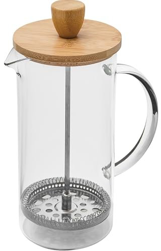 noTrash2003 French Press Cafetière Bamboo Press – Verseuse en verre de 600 ml avec passoire en acier inoxydable et couvercle en bambou – Cafetière élégante pour étudiants, cuisines et minimalistes
