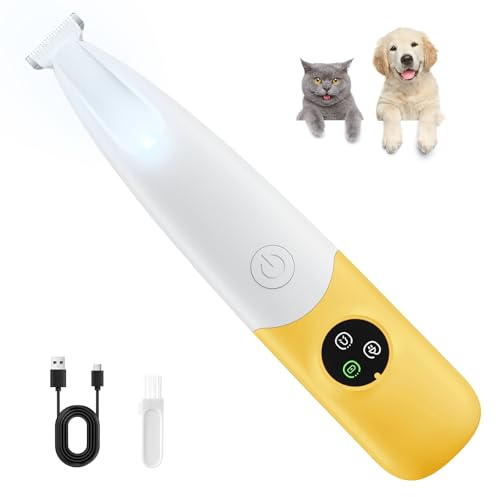 Tondeuse pour Chien et Chat. Recharge USB, lumière LED. Parfaite pour les pattes, oreilles, visage et fesses. Faible bruit et vibrations. Légère, sans fil et idéale pour une coupe partielle en douceur