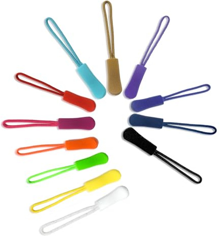 120Pcs 12Colors Nylon Zip Tags Extension Cord Non-Slip Zippers Tag for Coat Backpacks Zipper Pull Replacement Tents Traveling Wallet Suitcase