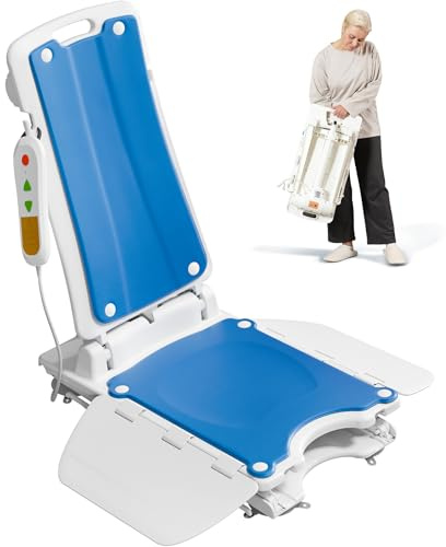 VOCIC AX07 Electric Bath Lift with Waterproof Motor, Remote Control Bath Seat for Seniors, Fall Assist Devices, Max 136 KG Capacity, with Suction Cups, UK Plug, Blue