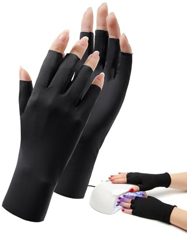 CULEB 1 Paire Gant Anti UV Manucure,UPF50+ Professionnel Gant Femme Protection UV,Mitaines Femme,Gants Sans Doigts Respirants Confortables,pour Manucure Lampe UV Ongles Gel,Cyclisme,Fitness(Noir)